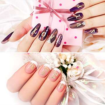 PAGOW Rhinetone Letters Nail Studs, 3D Capital Alphabet Metal Art Beauty Design Charm Trim DIY Manicure Jewelry Making Crafts Decoration for Women Girls Xmas（52Pcs Gold）