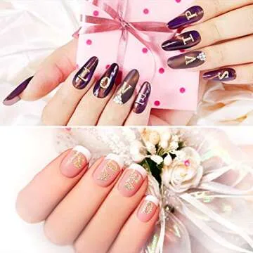 PAGOW Rhinestone Letters Nail Art Set - 52 Golden Pieces