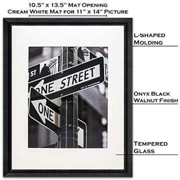 The Display Guys~ Luxury Made Affordable! 16”x20” Tempered Glass Photo Frame in Onyx Walnut Wood Finish Ridge Molding Elegant and Contemporary.