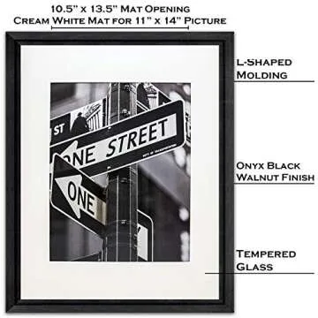 The Display Guys~ Luxury Made Affordable! 16”x20” Tempered Glass Photo Frame in Onyx Walnut Wood Finish Ridge Molding Elegant and Contemporary.