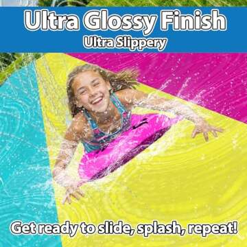 JAMBO 20Ft XL Premium 3 Lane Slip Splash and Slide with 3 Bodyboards, Heavy Duty Water Slide- Advanced 3-Way Water Sprinkler System, Backyard Waterslide Outdoor Water Toys n Slides for Kids Splash Pad