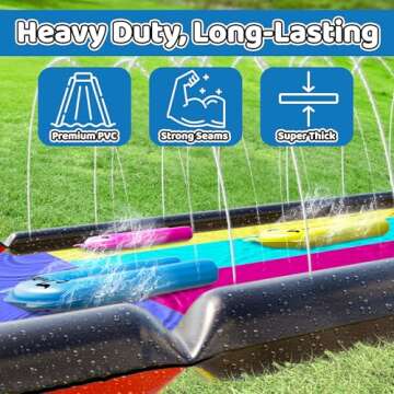 JAMBO 20Ft XL Premium 3 Lane Slip Splash and Slide with 3 Bodyboards, Heavy Duty Water Slide- Advanced 3-Way Water Sprinkler System, Backyard Waterslide Outdoor Water Toys n Slides for Kids Splash Pad