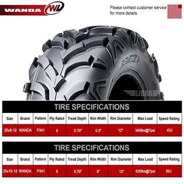 WANDA ATV/UTV Tires Set 25X8-12 25X10-12 for Honda