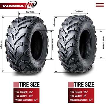 WANDA ATV/UTV Tires Set 25X8-12 25X10-12 for Honda
