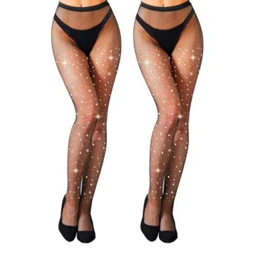 MengPa Women's Fishnets Sparkly Tights High Waist Rhinestone Stockings Sexy Party Pantyhose (Small H...