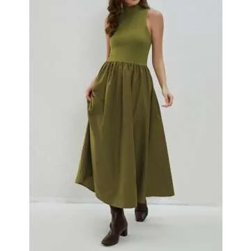 Dsewpaur Maxi Dress with Turtleneck and Pockets