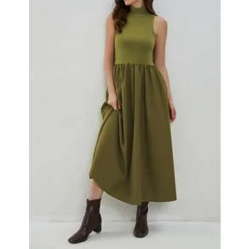 Dsewpaur Maxi Dress with Turtleneck and Pockets