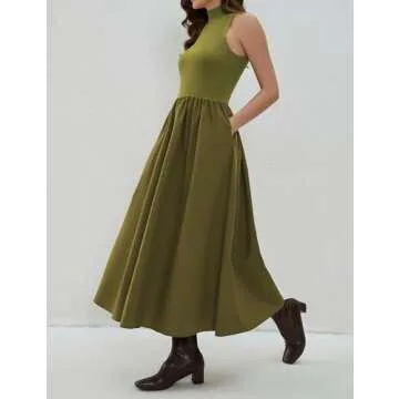 Dsewpaur Maxi Dress with Turtleneck and Pockets
