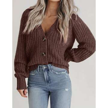 Zeagoo Women Long Sleeve Open Front Chunky Knit Cardigan Casual V Neck Button Sweaters (XS-XL Brown)