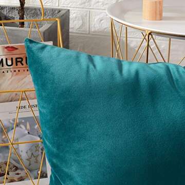 MERNETTE New Year/Christmas Decorations Velvet Soft Decorative Square Throw Pillow Cover Cushion Covers Pillowcase, Home Decor for Party/Xmas 20x20 Inch/50x50 cm, Blue Green, Set of 2