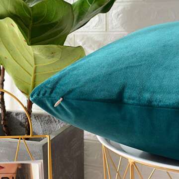 MERNETTE New Year/Christmas Decorations Velvet Soft Decorative Square Throw Pillow Cover Cushion Covers Pillowcase, Home Decor for Party/Xmas 20x20 Inch/50x50 cm, Blue Green, Set of 2
