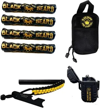Black Beard Pirate's Plunder Fire Starter Kit with Waterproof Plasma Arc Lighter, Ferro Rod & Fire S...