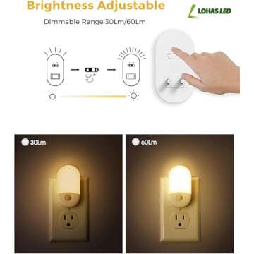 L LOHAS LED Motion Sensor Night Light, 2Pack, Motion Activated Night Light, Night Lights Plug into Wall Motion Sensor, 3000K Warm White, Adjustable Brightness 30/60LM, for Kids Adults Bathroom Bedroom