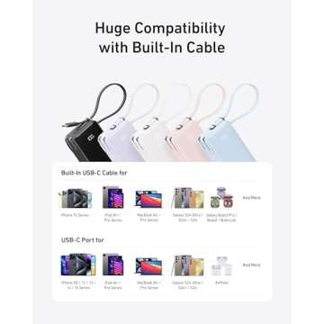 Anker Nano 3-in-1 Portable iPhone Charger, 10,000mAh Power Bank with Built-in USB-C Cable and Foldable Wall Plug, 30W Max Battery Pack, Travel Essentials for iPhone 16/15 Series, Galaxy, MacBook