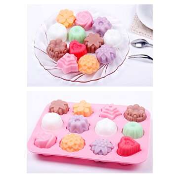 homEdge Food Grade Silicone Flowers Molds, Baking Pan with Flowers and Heart Shape Non-Stick 3-Pack ...