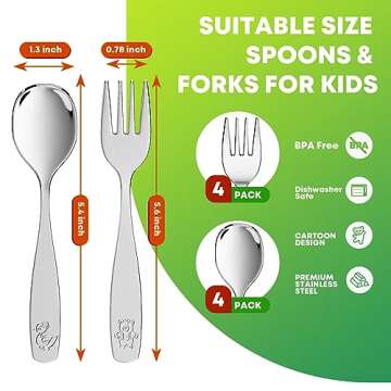WXCWYQR 8 Pieces Toddler Utensils, Kids Stainless Steel Silverware Set - 4pcs Forks and 4pcs Spoon, ...