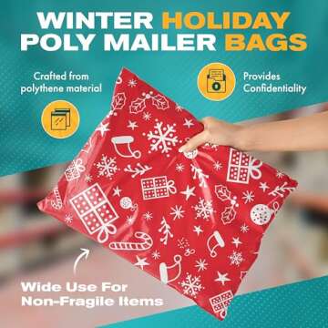 Shop4Mailers 10 x 13 Red Christmas Gift Cluster Ornaments Santa Hat Winter Holiday Poly Mailer Bags ...