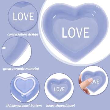 JarThenaAMCS 4Pcs Valentine's Day Heart Shaped Ceramic Bowls Conversation Heart Dish Plates Colorful Love Heart Sauce Dish for Valentines Wedding Party Decor