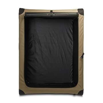 Amazon Basics Dog Crate, Travel Dog Kennel Double Door Collapsible, Lightweight Soft-Sided Folding, Portable Dog Cage, XL 42" x 31" x 31", Tan
