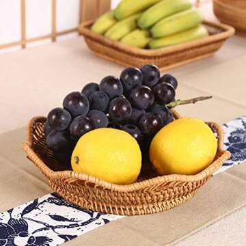 Small Handmade Woven Food Serving Display Storage Basket Basket Fruit Candy Cake Bread Basket Or Storage for Keys, Cell phone, Wallet