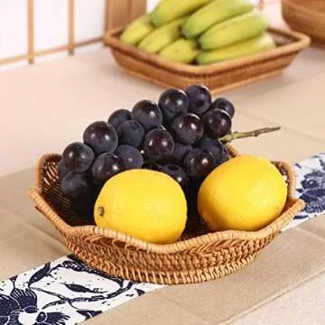 Small Handmade Woven Food Serving Display Storage Basket Basket Fruit Candy Cake Bread Basket Or Storage for Keys, Cell phone, Wallet