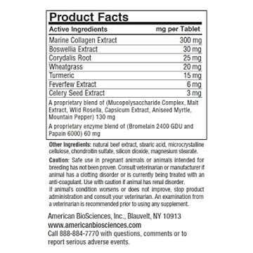 American BioSciences DGP All-Natural Joint Supplement for Dog Hip & Joint Support with Turmeric, Bos...