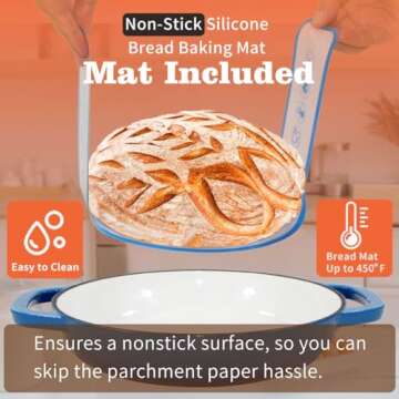 Enameled Cast Iron Dutch Oven with Lid,11”Dutch Oven for Homemade Bread,6 Quart Bread Pans,Bread Oven for Sourdough Bread Baking-with Silicone Baking Mat,Blue Thick Enamel Bread Pan-Gifts for Family