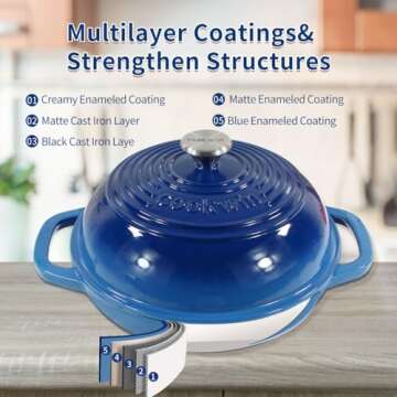 Enameled Cast Iron Dutch Oven with Lid,11”Dutch Oven for Homemade Bread,6 Quart Bread Pans,Bread Oven for Sourdough Bread Baking-with Silicone Baking Mat,Blue Thick Enamel Bread Pan-Gifts for Family