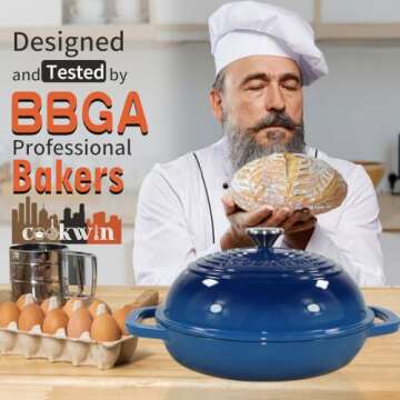 Enameled Cast Iron Dutch Oven with Lid,11”Dutch Oven for Homemade Bread,6 Quart Bread Pans,Bread Oven for Sourdough Bread Baking-with Silicone Baking Mat,Blue Thick Enamel Bread Pan-Gifts for Family