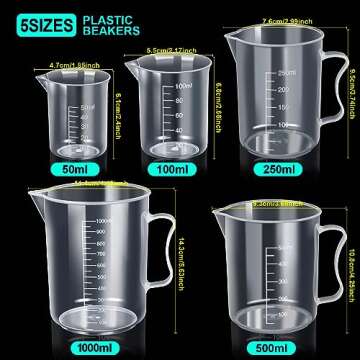 Teenitor Graduated Cylinder Plastic Beaker, 5pcs Plastic Graduated Cylinder 10ml 25ml 50ml 100ml 250ml and 5pcs Plastic Beakers 50ml 100ml 250ml 500ml1000ml Clear 10pcs