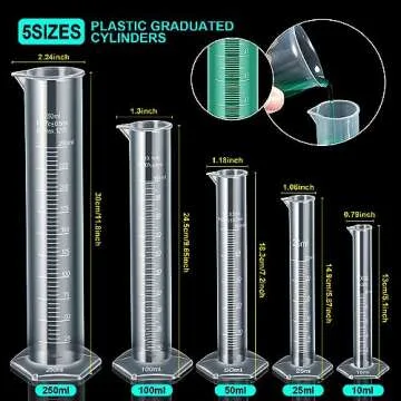 Teenitor Graduated Cylinder Plastic Beaker, 5pcs Plastic Graduated Cylinder 10ml 25ml 50ml 100ml 250ml and 5pcs Plastic Beakers 50ml 100ml 250ml 500ml1000ml Clear 10pcs