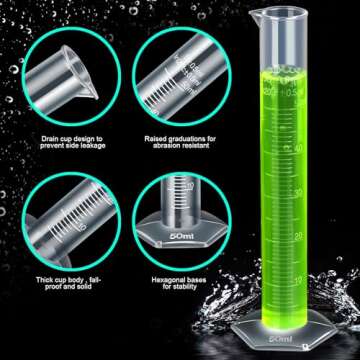 Teenitor Graduated Cylinder Plastic Beaker, 5pcs Plastic Graduated Cylinder 10ml 25ml 50ml 100ml 250ml and 5pcs Plastic Beakers 50ml 100ml 250ml 500ml1000ml Clear 10pcs