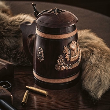 Handcrafted Solid Oak Wooden Beer Mug Steel Lined NOVECRAFTO