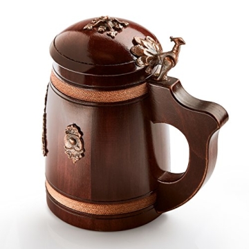 Handcrafted Solid Oak Wooden Beer Mug Steel Lined NOVECRAFTO