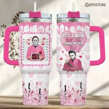 GEPOSTORE Valentines Gifts for Him Her, Horror Character 40 Oz Tumbler with Handle, Scary Cup, Hallo...