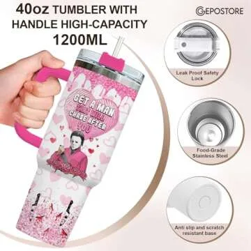 GEPOSTORE Valentines Gifts for Him Her, Horror Character 40 Oz Tumbler with Handle, Scary Cup, Halloween Movie Characters Mug, Gifts for Horror Fans