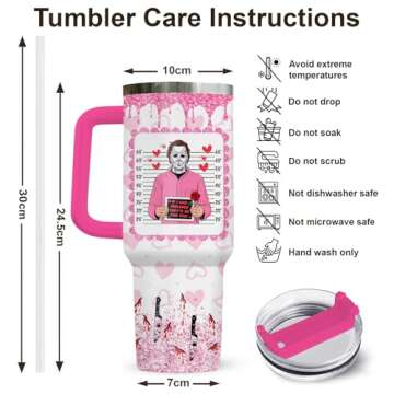 GEPOSTORE Valentines Gifts for Him Her, Horror Character 40 Oz Tumbler with Handle, Scary Cup, Halloween Movie Characters Mug, Gifts for Horror Fans