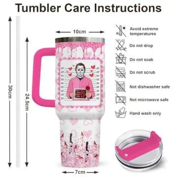 GEPOSTORE Valentines Gifts for Him Her, Horror Character 40 Oz Tumbler with Handle, Scary Cup, Halloween Movie Characters Mug, Gifts for Horror Fans