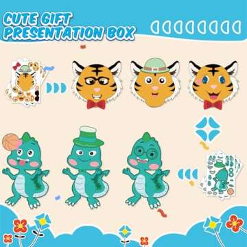 sinceroduct Make a Face Stickers for Kids, 60 PCS Multicolor Animal Decals, Paper Surface, Reusable, for Party Favors, Gifts, Rewards, Art Craft