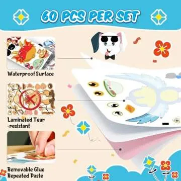 sinceroduct Make a Face Stickers for Kids, 60 PCS Multicolor Animal Decals, Paper Surface, Reusable, for Party Favors, Gifts, Rewards, Art Craft