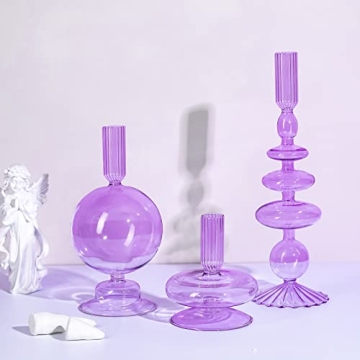 Rtteri 3 Pcs Glass Candlestick Holders Glass Taper Candle Holders Groovy Candlestick Wavy Elegant Gl...