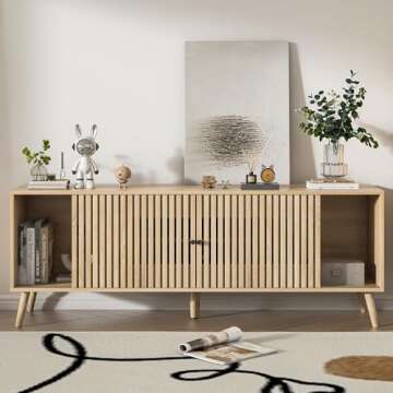 Oubayajia Mid Century Modern TV Stand for Televisions up to 70 Inches, with Sliding Doors and Storag...
