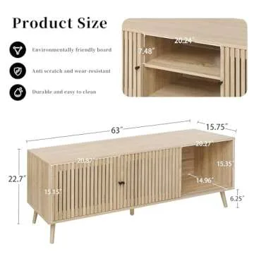 Oubayajia Mid Century Modern TV Stand for Televisions up to 70 Inches, with Sliding Doors and Storage, Television Stands, TV Consoles, Media Consoles for Living Room, 63 Inch (Natural)