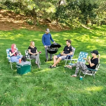 Lawn Chair USA | Folding Aluminum Webbed Chair for Camping, Sports, and Beach | Classic - Charleston with Green Arms