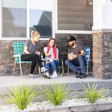 Lawn Chair USA | Folding Aluminum Webbed Chair for Camping, Sports, and Beach | Classic - Charleston with Green Arms