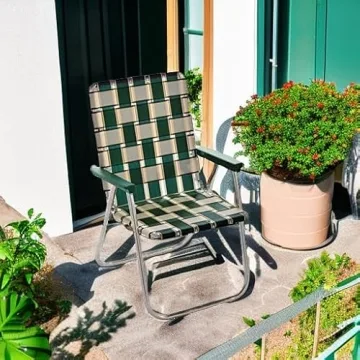 Lawn Chair USA | Folding Aluminum Webbed Chair for Camping, Sports, and Beach | Classic - Charleston with Green Arms
