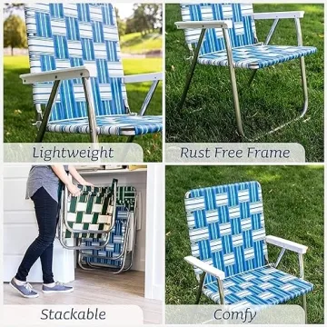 Lawn Chair USA | Folding Aluminum Webbed Chair for Camping, Sports, and Beach | Classic - Charleston with Green Arms