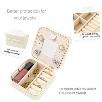 KElofoN Travel jewelry case Travel jewelry box Travel Jewelry Organizer Small Jewelry Organizer Box for Girls Women with Mirror(White