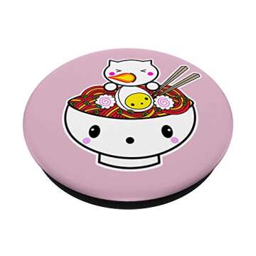 Spicy Ramen Noodles Accessory for Cat Lover Otaku Pink Phone PopSockets Grip and Stand for Phones an...