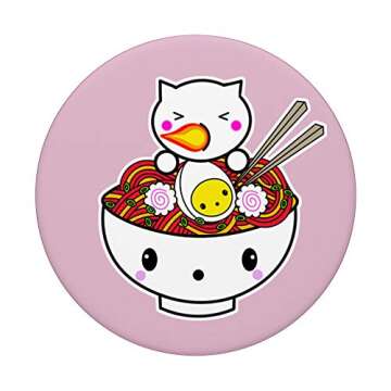Spicy Ramen Noodles Accessory for Cat Lover Otaku Pink Phone PopSockets Grip and Stand for Phones and Tablets